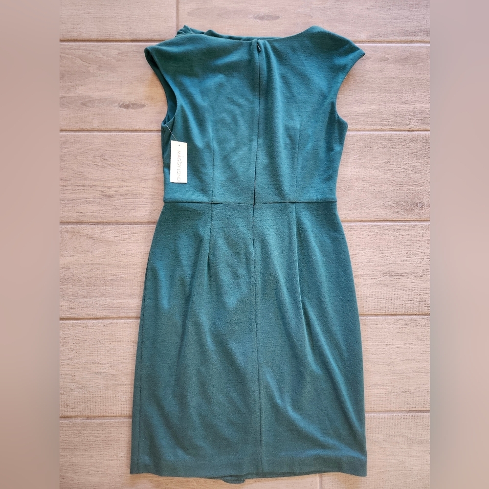 Maggy London Teal Grey Sleeveless Cowl Neck Midi Faux Wrap Dress Size 12 NWT - Picture 2 of 7